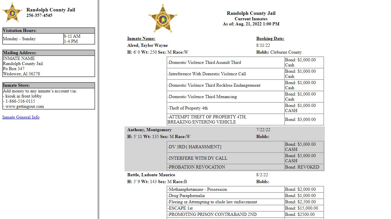 Randolph County Jail - Inmates